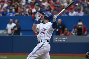TORONTO, CANADA - JULY 1: Josh Donaldson #20 of the Toronto Blue Jays hits a two-run home run in the eighth inning during MLB game action against the Boston Red Sox on July 1, 2015 at Rogers Centre in Toronto, Ontario, Canada. (Photo by Tom Szczerbowski/Getty Images) *** Local Caption *** Josh Donaldson